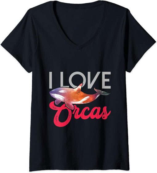 Womens Sea Creature Ocean Animal Orca V-Neck T-Shirt