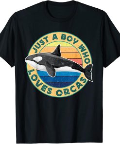 Funny Just A Boy Who Loves Orcas Quote Retro Cool Orca T-Shirt