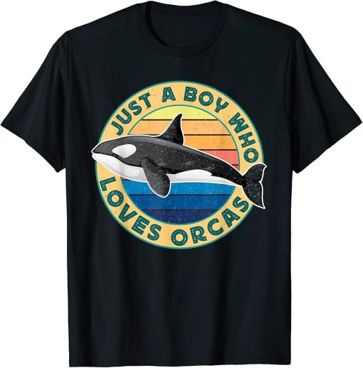 Funny Just A Boy Who Loves Orcas Quote Retro Cool Orca T-Shirt