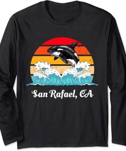Vintage San Rafael CA Distressed Orca Killer Whale Art Long Sleeve T-Shirt