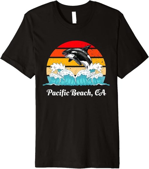 Vintage Pacific Beach CA Distressed Orca Killer Whale Art Premium T-Shirt