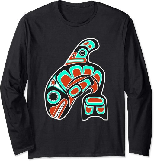 Orca Whale Native American Totem Tribal Haida Style Art Long Sleeve T-Shirt